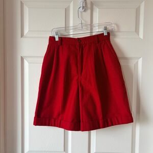 Signature Expressions Red Wool Blend High Waisted Pleated Cuffed Shorts Size 8
